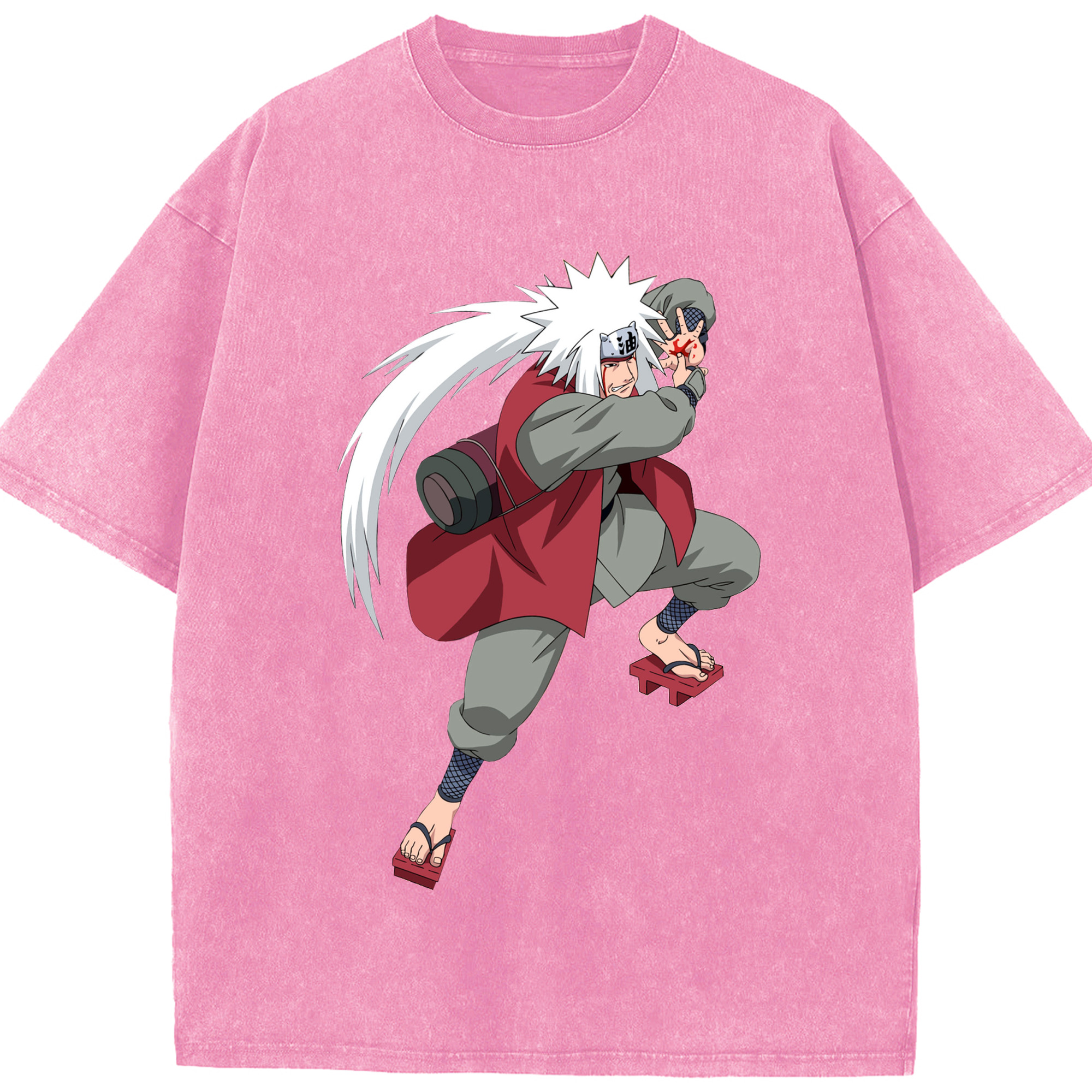 （画像用） NARUTO -ナルト- 自来也（じらいや） Jiraiya 綿100% ヴィンテージ風 半袖Tシャツ（フロントプリント）